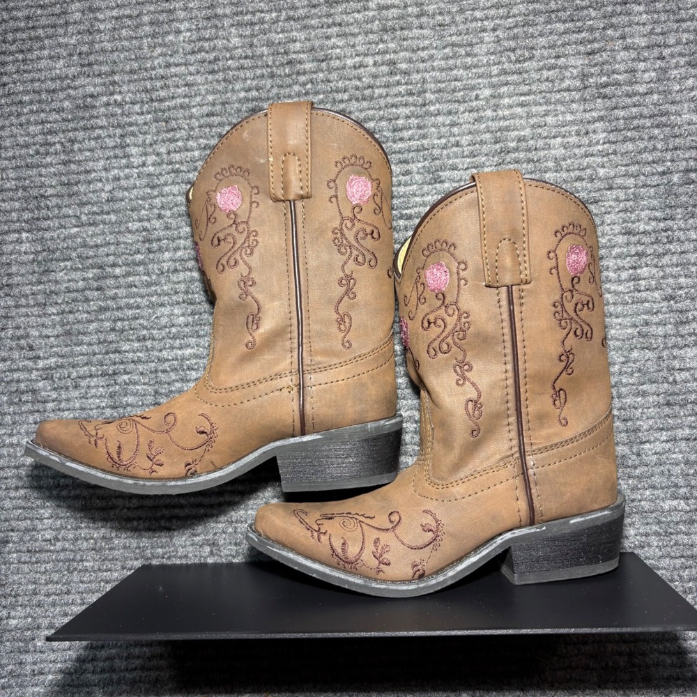 Shyanne Kids Brown Pink Floral Embroidered Western Cowboy Boots Size 12 41478C